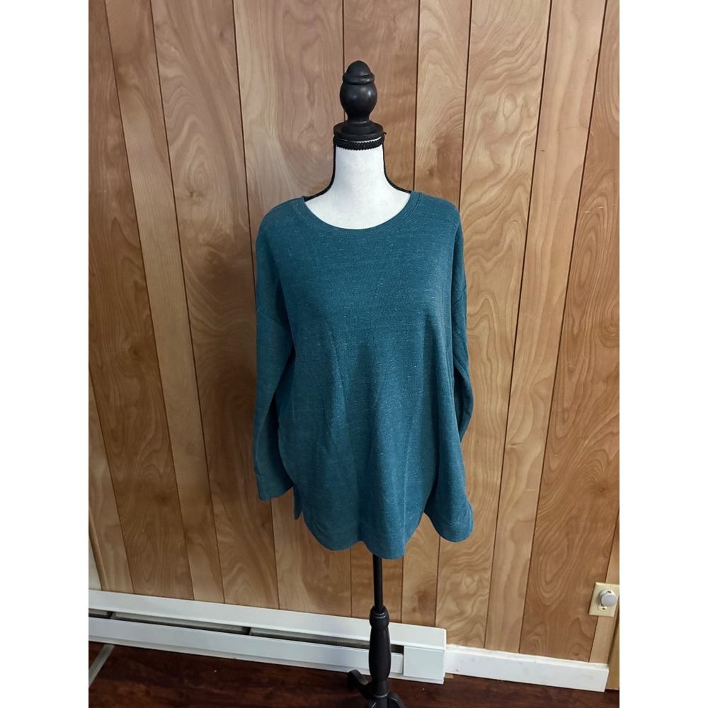 J. Jill Womens Medium Teal Blue Heathered Long Sleeve Knit Pullover Top